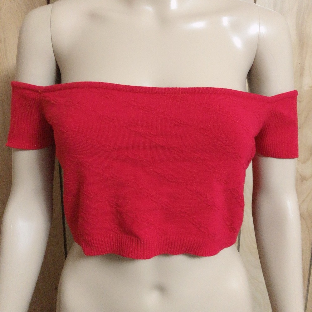 Off Shoulder Bebe Jacquard Logo Crop Top - Picture 5 of 8